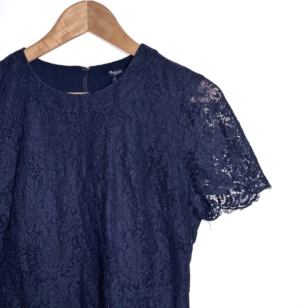 Madewell Navy Blue Lace Floral Sheer Sleeves Dress - Picture 6 of 7